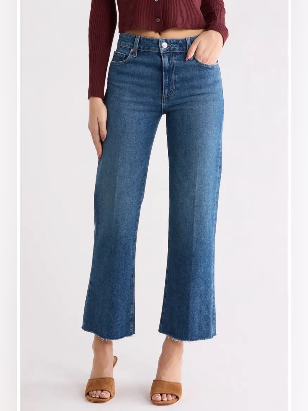 PAIGE Leenah Raw Hem High Waist Ankle Wide Leg Jeans Size 29